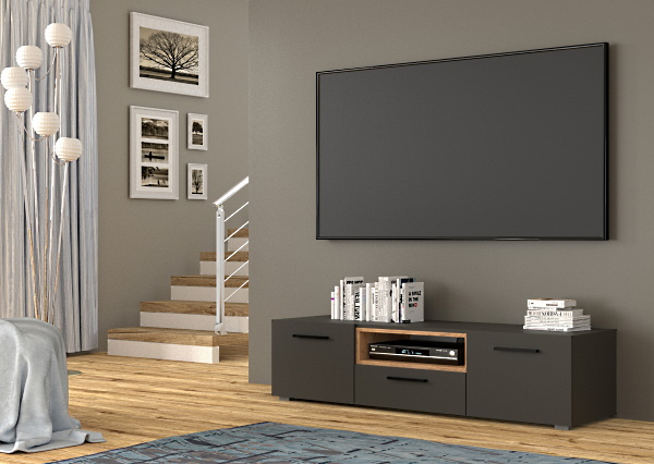 מזנון לסלון בצבע שחור מט עם עץ ANETTE-RTV 151