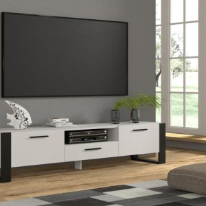 מזנון טלוויזיה לבן עם מסגרת שחורה NUKA 200