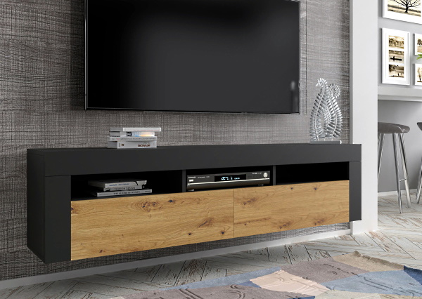 מזנון טלוויזיה צף בצבע שחור דלתות בצבע עץ MORENO 160