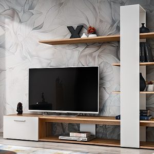 מזנון טלוויזיה בסגנון מודרני משלב צבע לבן ועץ ECO