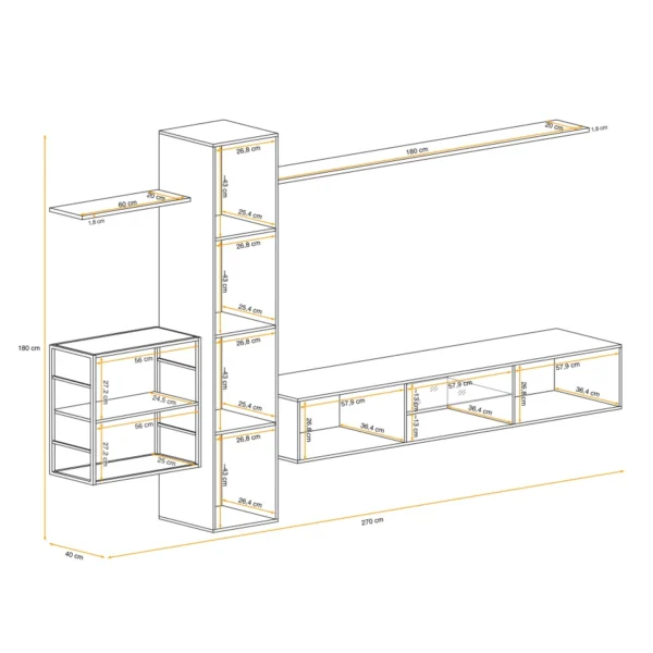 יחידת קיר Switch Met V עם מדף במסגרת מתכת – דגם WTS SW M5 - ריהוט לסלון - תמונה 3