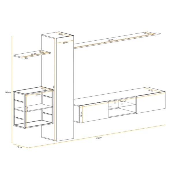 יחידת קיר Switch Met V עם מדף במסגרת מתכת – דגם WTS SW M5 - ריהוט לסלון - תמונה 4