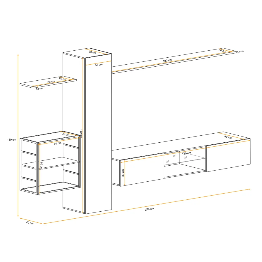 יחידת קיר Switch Met V עם מדף במסגרת מתכת – דגם WTS SW M5 – ריהוט לסלון – תמונה 4