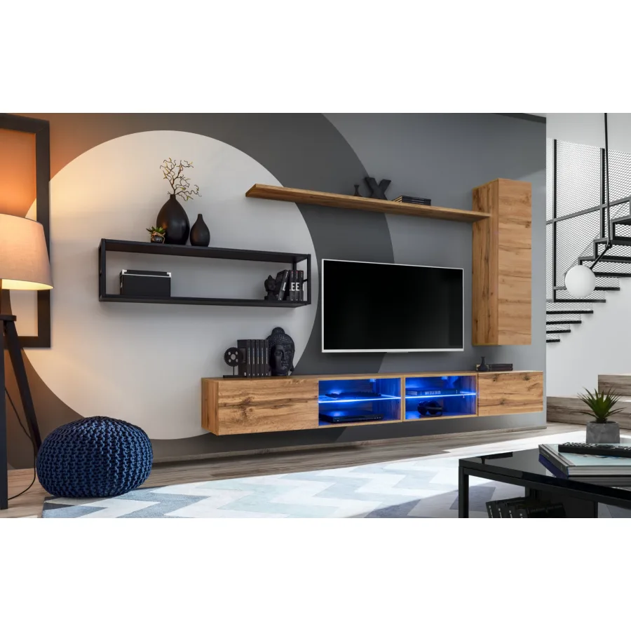 יחידת קיר לסלון Switch Met IV עם מדף במסגרת מתכת - ריהוט לסלון