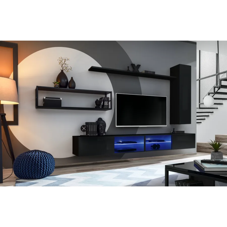 יחידת קיר לסלון Switch Met IV עם מדף במסגרת מתכת - ריהוט לסלון