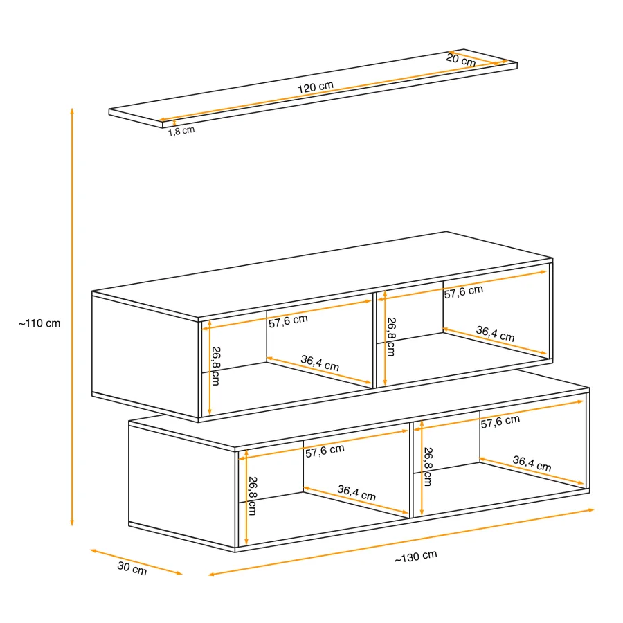 מזנון טלוויזיה Switch Sideboard 2 עם דלת פתיחה בלחיצה – ריהוט לסלון – תמונה 5